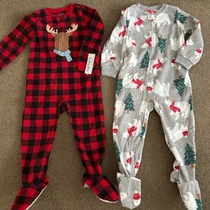Carter's Red Plaid and Gray Polar Bear Footies pajamas  size 3T  NWT  2 pieces